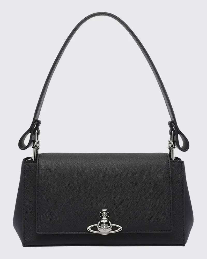 Vivienne Westwood Schultertasche aus Saffiano-Kunstleder mit Orb-Logo Schwarz