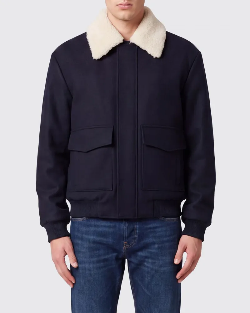 Balmain Bomberjacke von aus Woll-Kaschmir-Mischung mit abnehmbarem Pelzkragen Blau