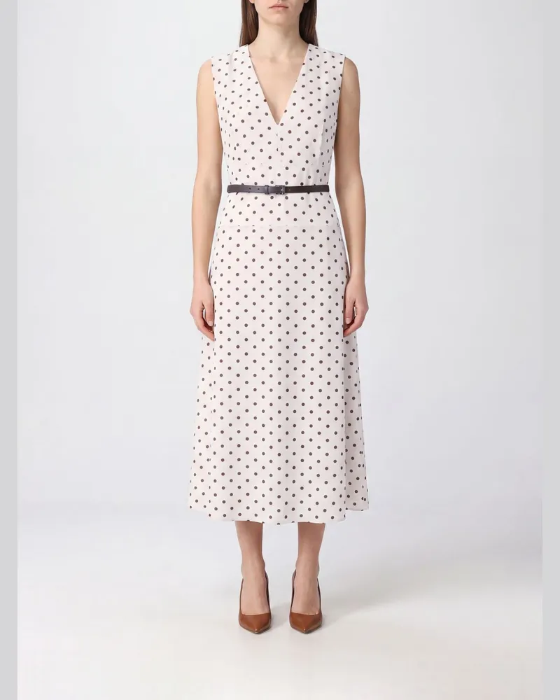 P.A.R.O.S.H. Midi-Kleid P.A.R.O H. aus Seiden-Crêpe-de-Chine mit Punktemuster und V-Ausschnitt Nude