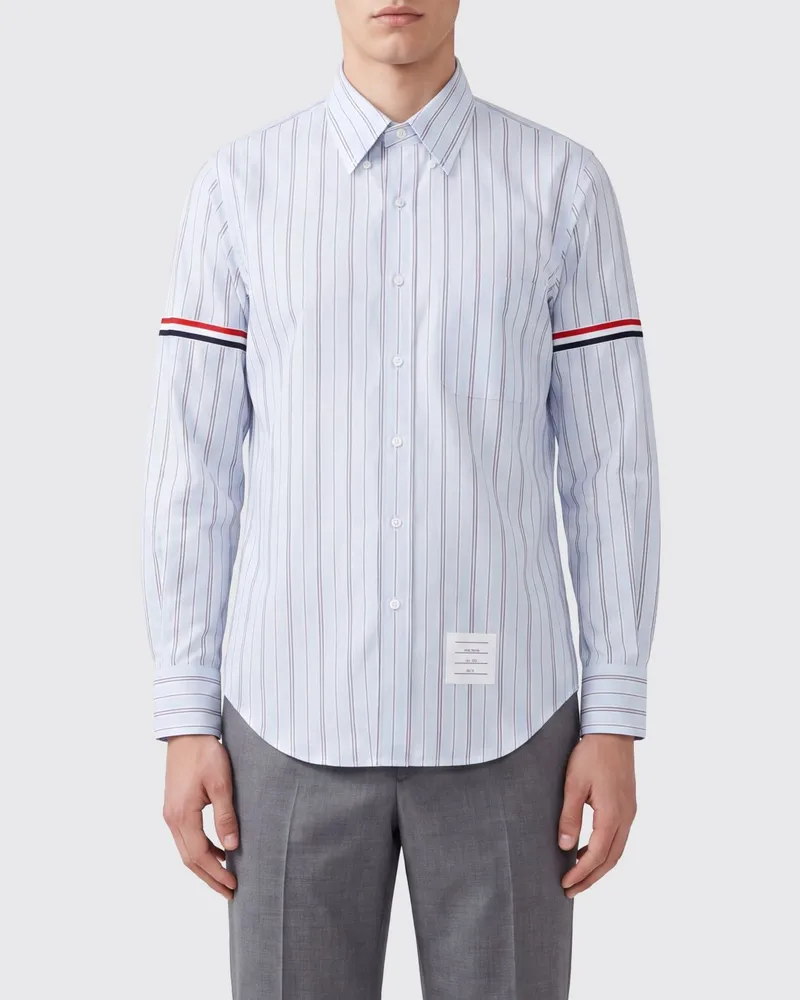 Thom Browne Gestreiftes Baumwollhemd mit Button-Down-Kragen Grau