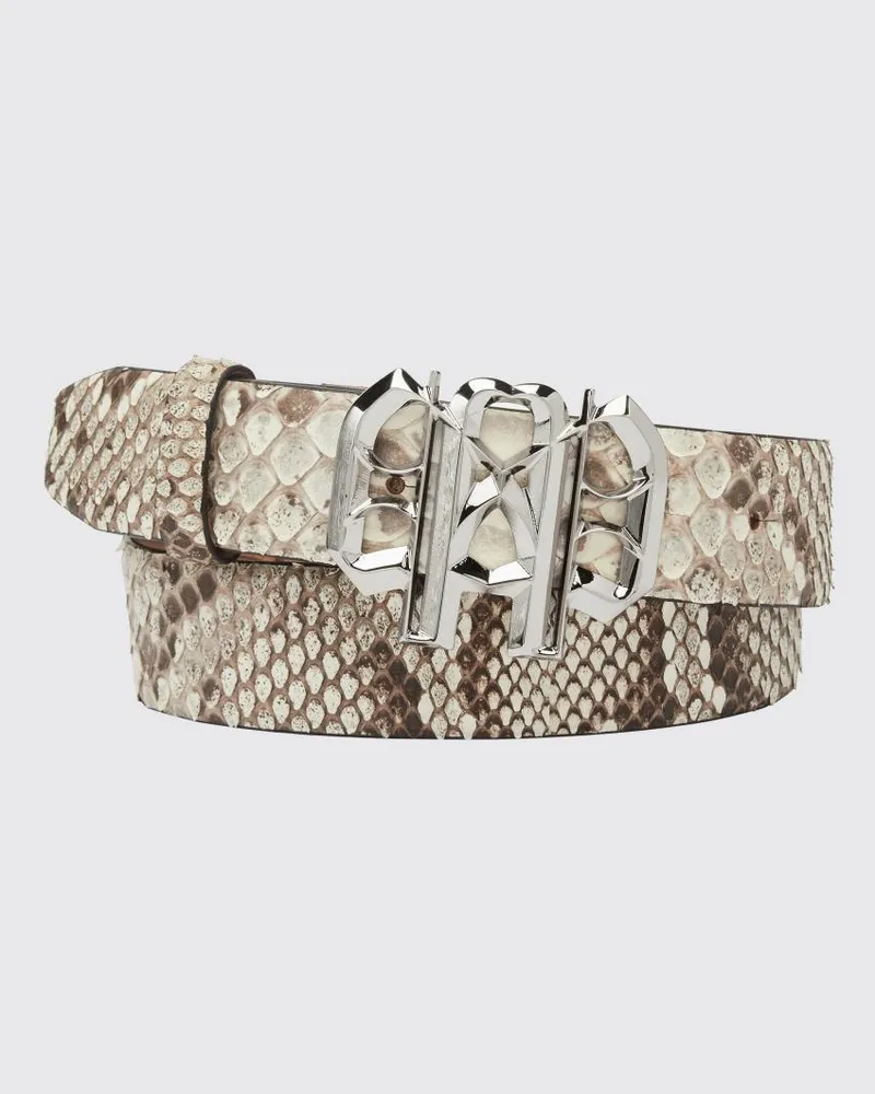 Philipp Plein Gürtel von aus Schlangenleder mit Python-Print und Monogramm-Schließe Beige