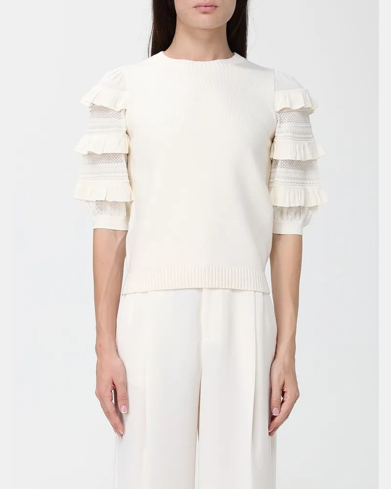 Twin-Set Kurzarm-Pullover aus Wollmischung mit Stickerei und Rüschen Perle