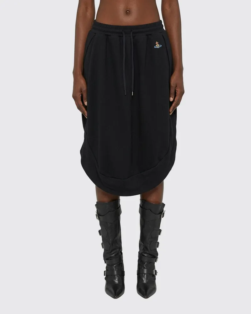 Vivienne Westwood Midi-Rock aus Baumwolle mit Kordelzug in der Taille und gesticktem Orb-Logo Schwarz