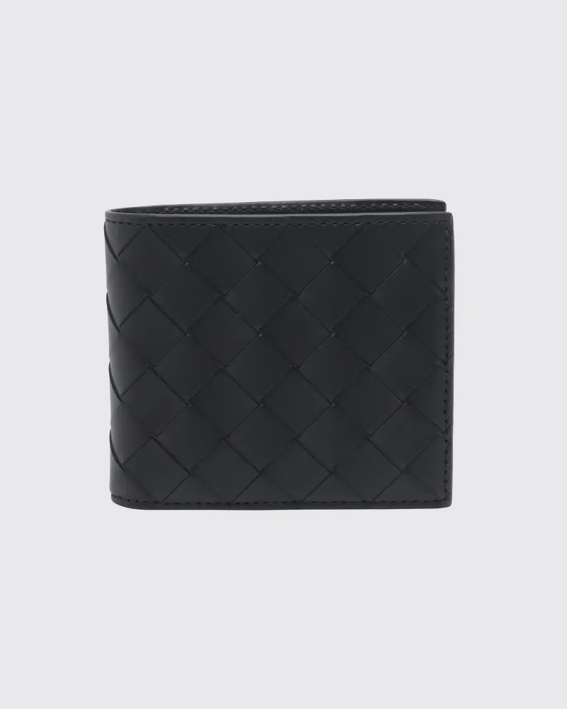 Bottega Veneta Bifold-Geldbörse aus geflochtenem Kalbsleder mit Münzfach Silber