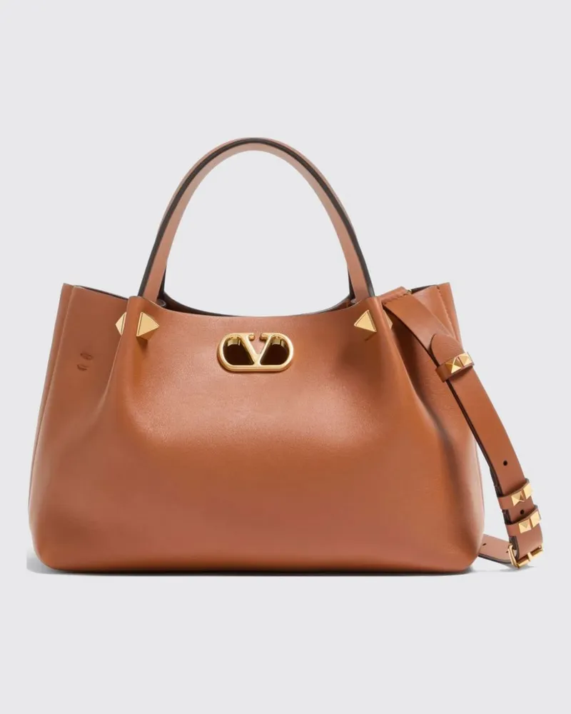 Valentino Garavani Handtasche aus Leder mit Nieten und VLogo Signature Braun