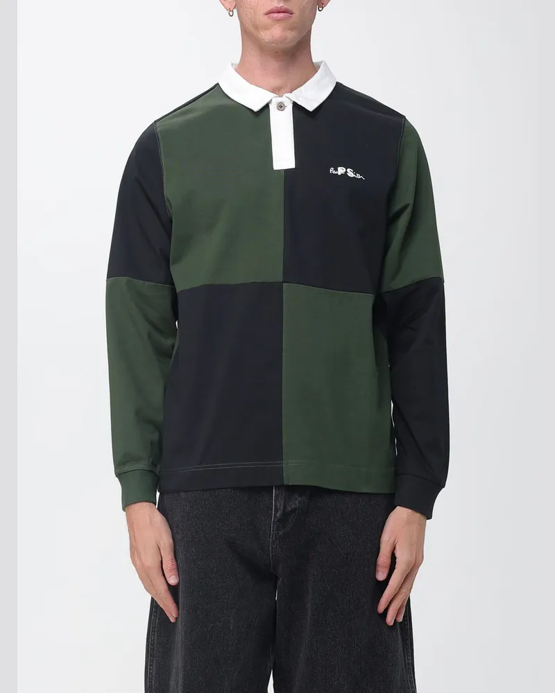 Paul Smith Langärmeliges Poloshirt von aus Baumwolle mit Karomuster Schwarz