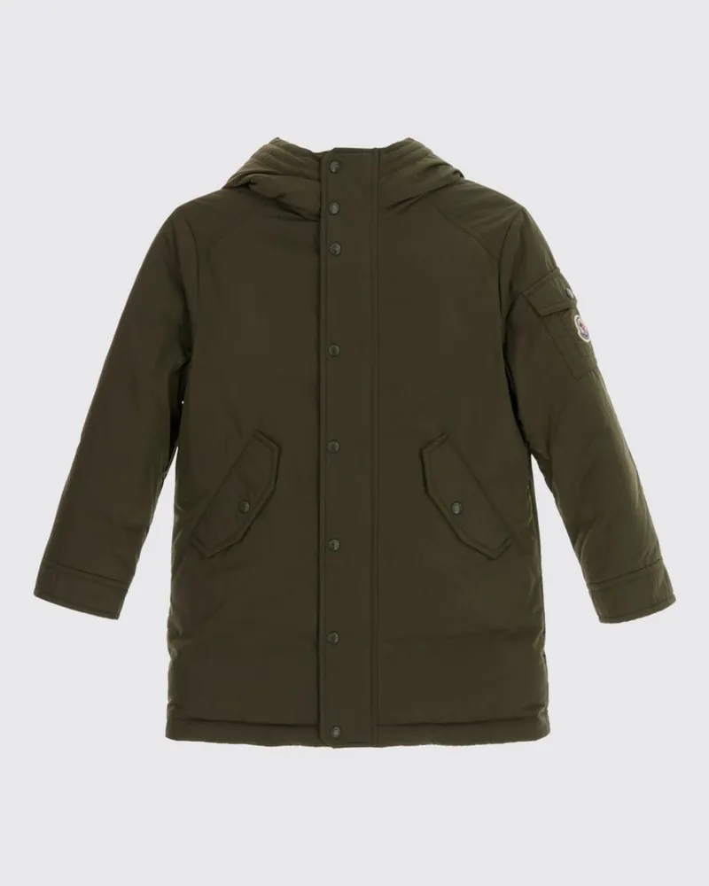 Moncler Parka von für Jungen aus technischem Gewebe mit Kapuze und Druckknopfverschluss Military