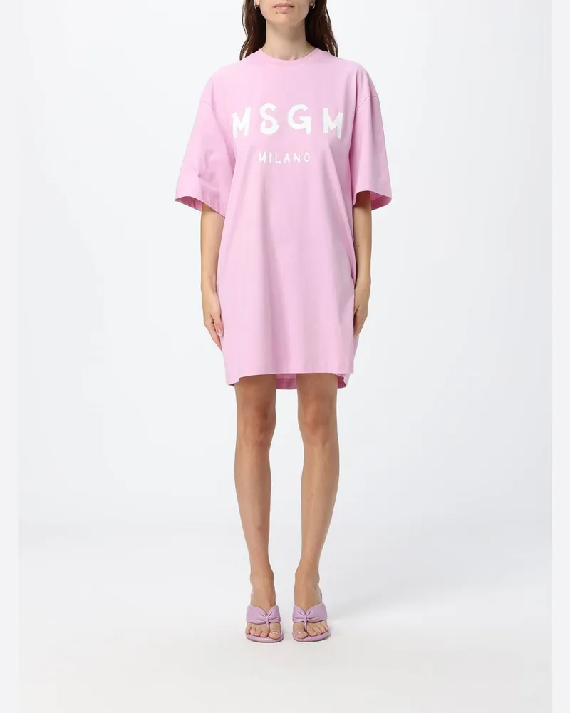 MSGM Mini-T-Shirt-Kleid von aus Baumwolle mit Kontrastlogo und überschnittenen Schultern Pink