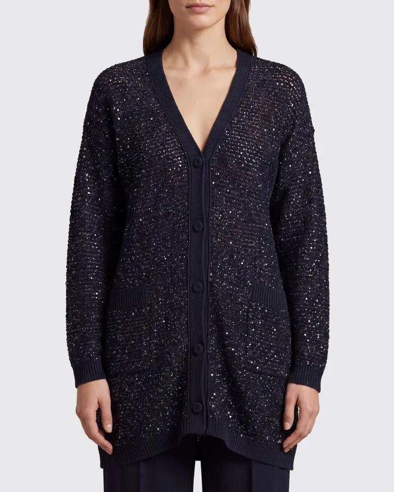 Fabiana Filippi Cardigan aus Baumwollmischung mit Pailletten Blau