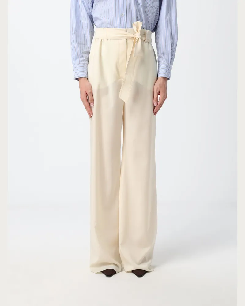 Max Mara Wide-Leg-Hose aus Schurwolle mit Bindegürtel an der Taille Weiß