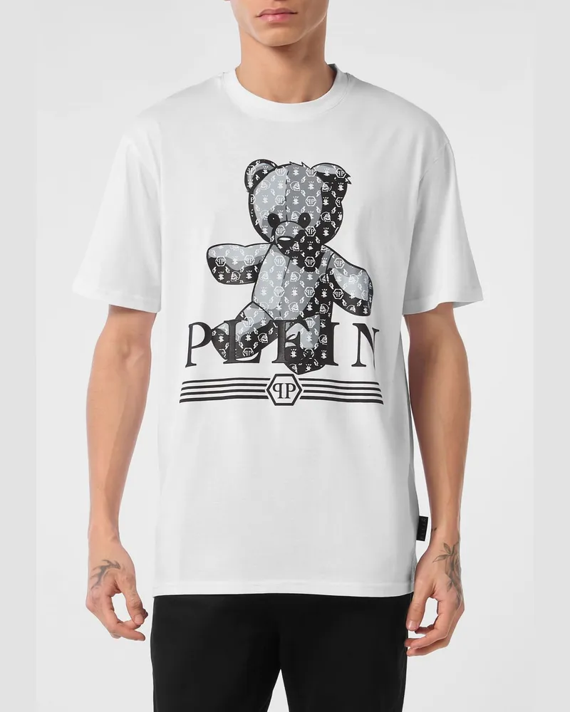 Philipp Plein Baumwoll-T-Shirt mit überschnittenen Schultern und Teddy-Bear-Print Weiß