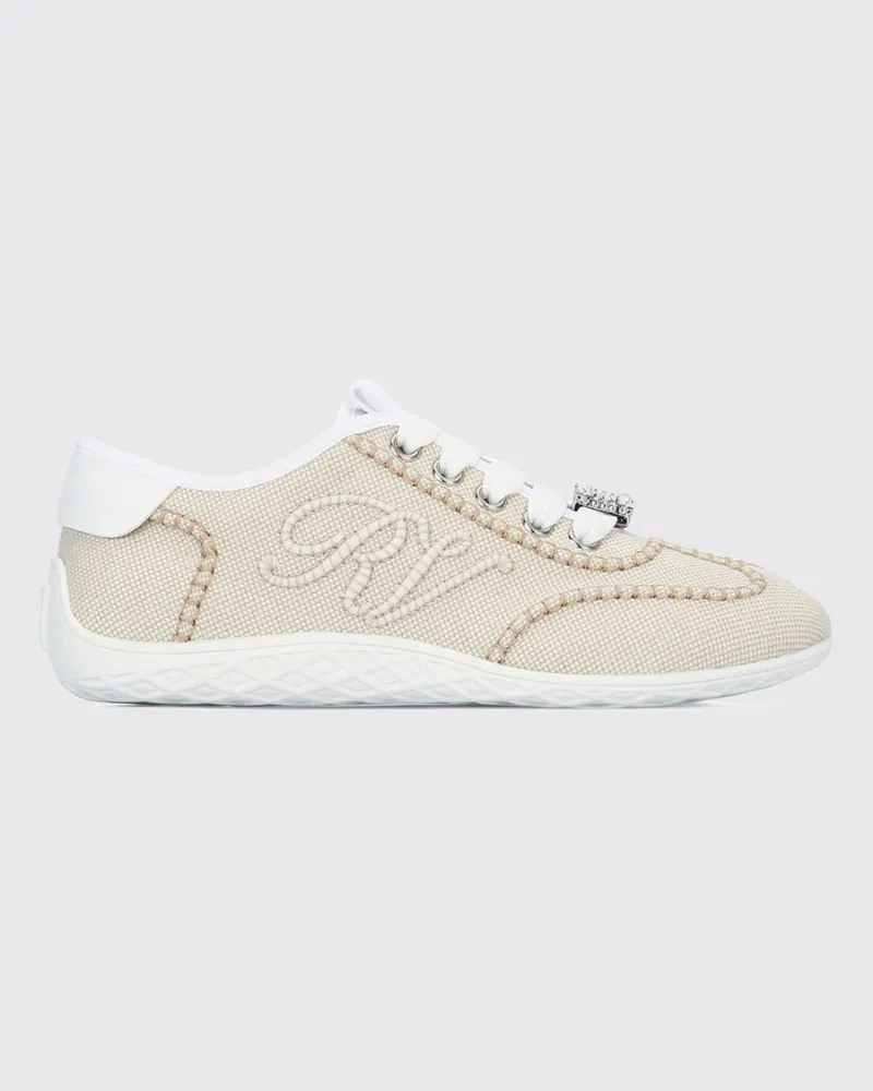 Roger Vivier Low-Top-Sneakers Viv' Up aus Canvas mit gesticktem Monogramm Natural