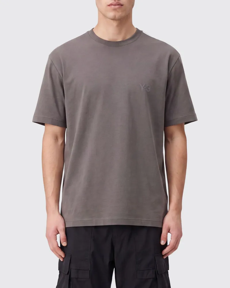 Y-3 Rundhals-T-Shirt aus Baumwolle mit kurzen Ärmeln und Ton-in-Ton-Logo Grau