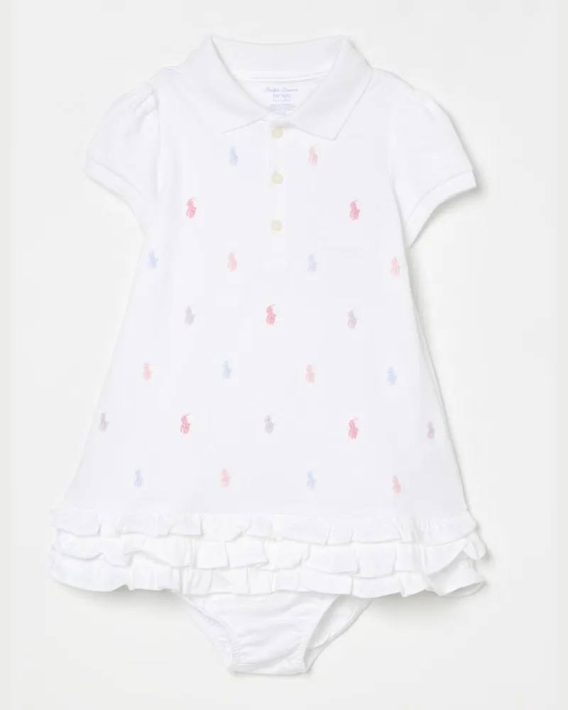 Ralph Lauren Baumwoll-Polokleid mit Allover-Logo Weiß