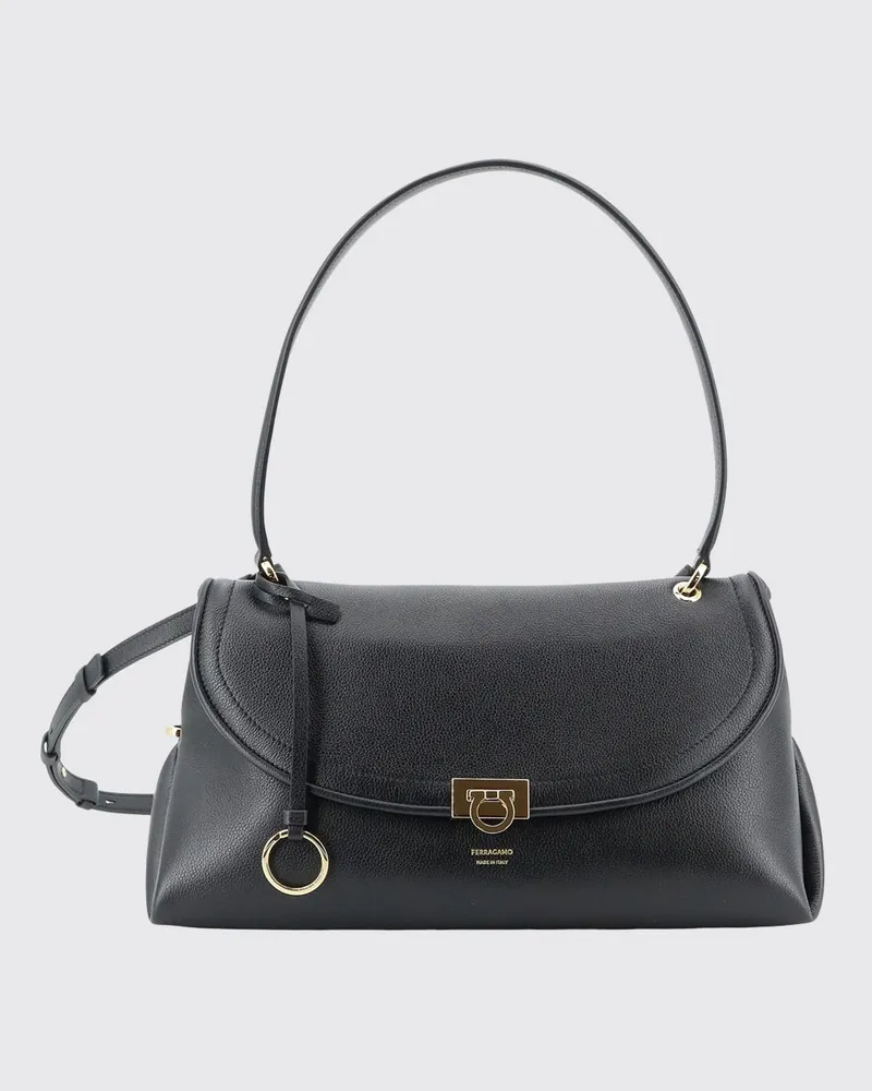 Ferragamo Sofia Schultertasche von aus gehämmertem Kalbsleder mit Gancini-Verschluss Dark