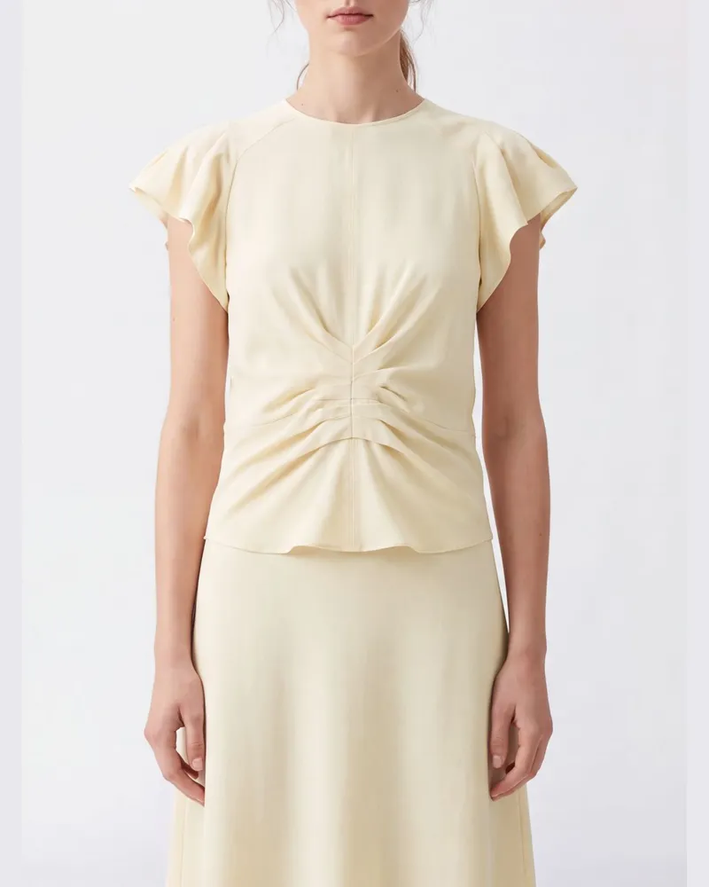 Étoile Isabel Marant Tullya Tages-Top aus Viskose mit geraffter Taille und kurzen Ärmeln Ecru