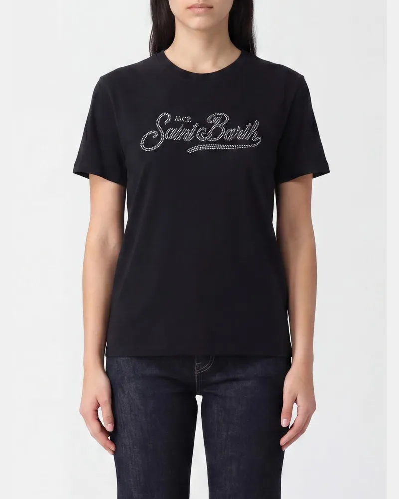MC2 Saint Barth Baumwoll-T-Shirt mit Rundhalsausschnitt, Grafikdruck und Logo Schwarz