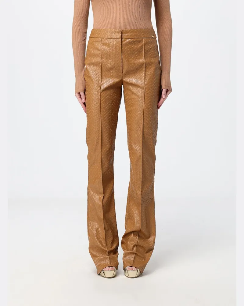 Elisabetta Franchi Ausgestellte High-Waist-Hose aus Kunstleder mit Python-Print Braun