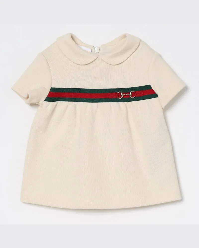 Gucci Mini-Kleid aus Baumwolle mit Web und Horsebit von Weiß