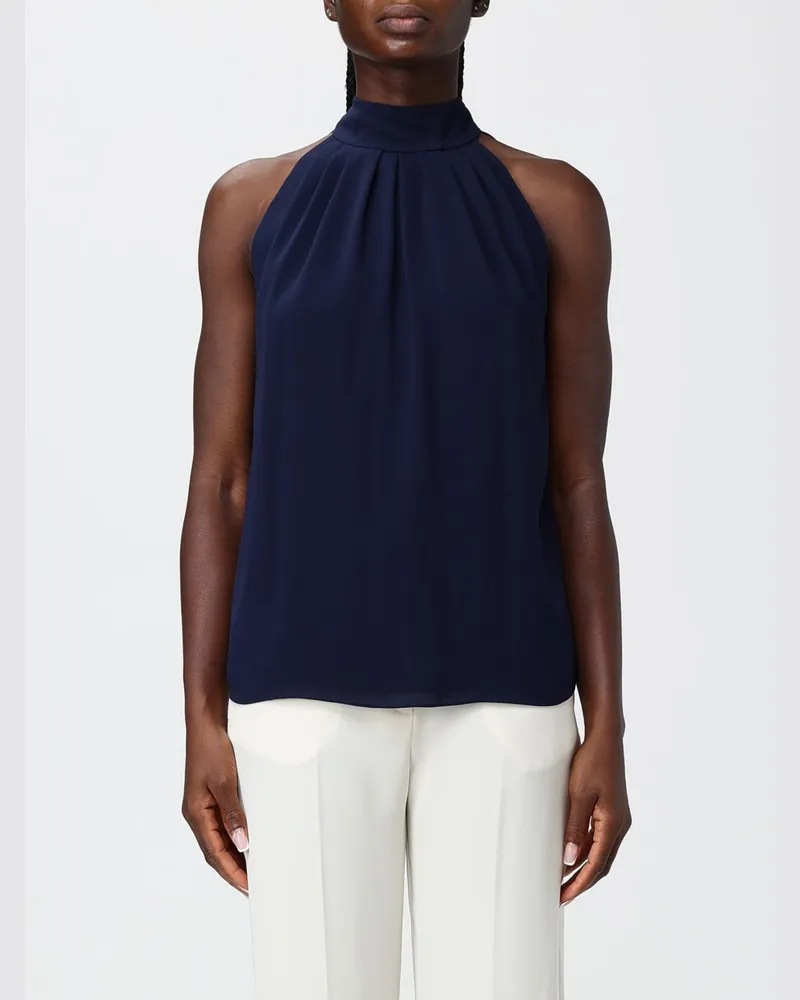 Hanita Ärmellose Satinbluse mit Stehkragen und drapiertem Design Blau