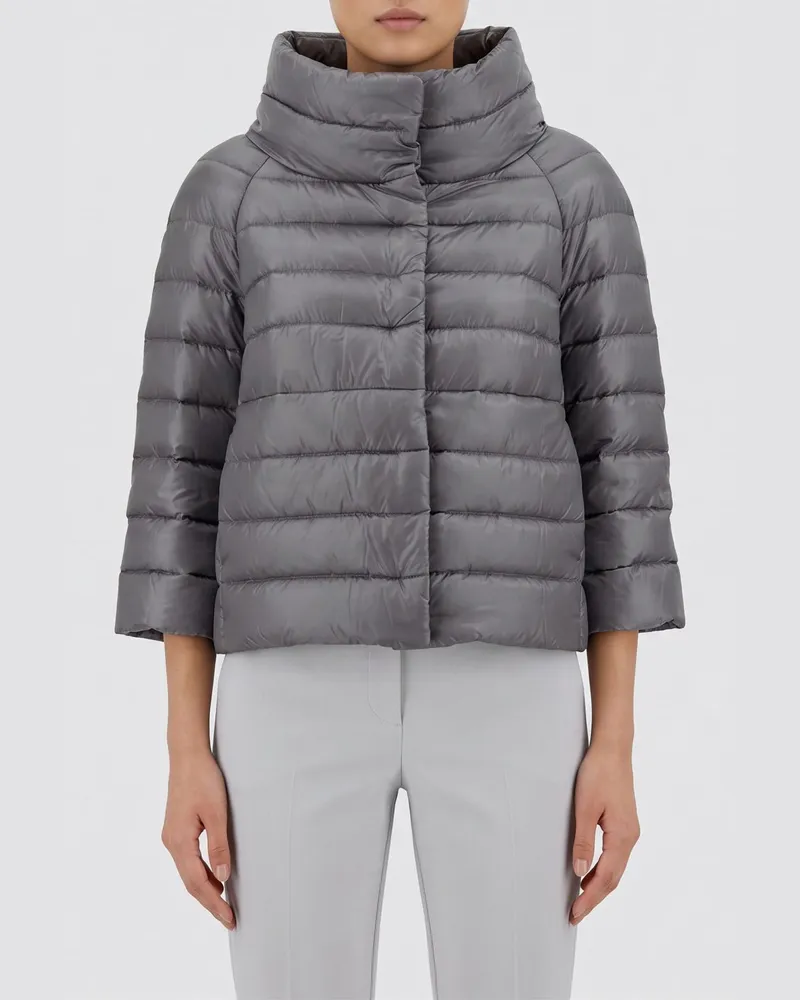 Herno Kurze Sofia Daunenjacke aus ultraleichtem Nylon mit Stehkragen Grau