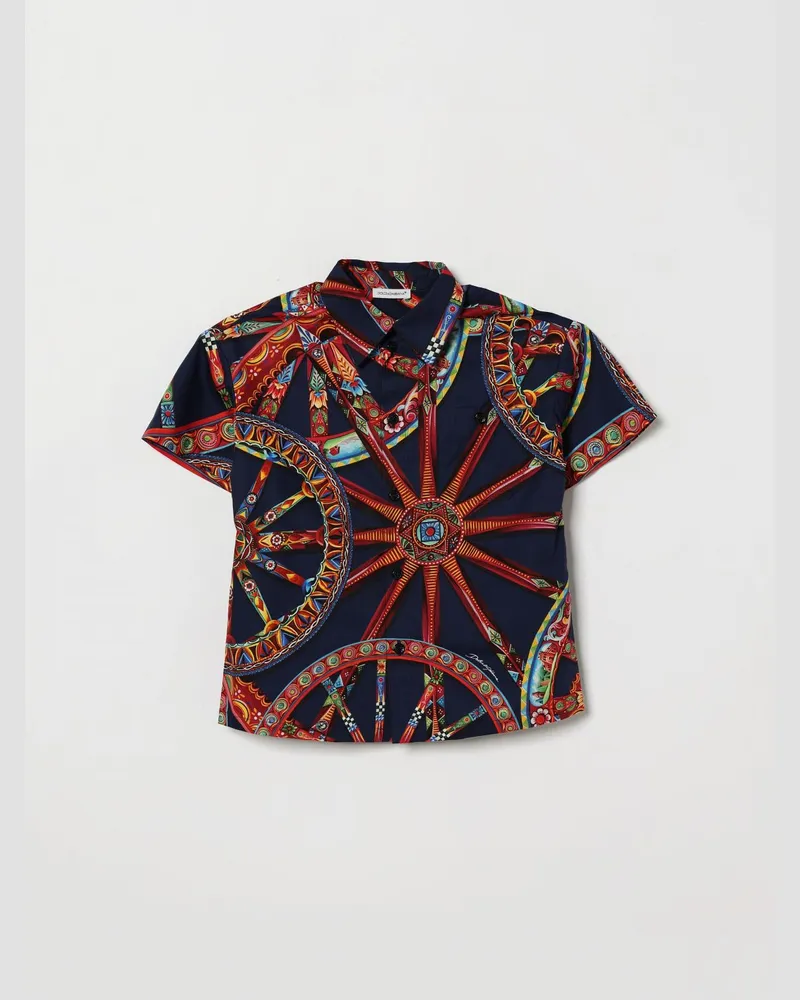 Dolce & Gabbana DOLCE  GABBANA Baumwollhemd Dolce & Gabbana für Jungen mit Carretto-Siciliano-Print Blau