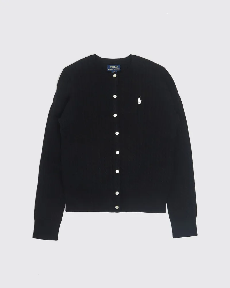 Ralph Lauren Crewneck-Cardigan für Jungen aus Baumwolle mit Zopfmuster Schwarz