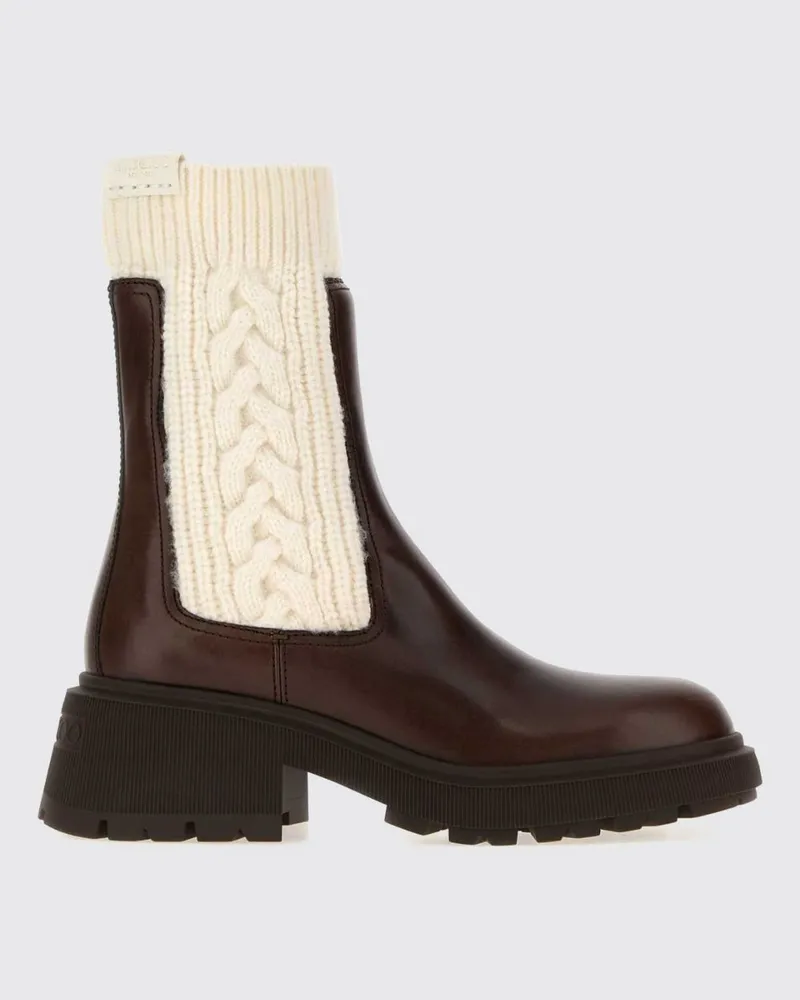 Jimmy Choo Tamia Bicolor Chelsea-Stiefel aus Leder mit klobiger Profilsohle Kakao