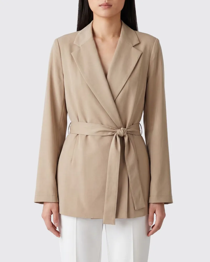 P.A.R.O.S.H. Kurzer Blazer P.A.R.O H. im Robenstil mit Bindegürtel und Revers Beige