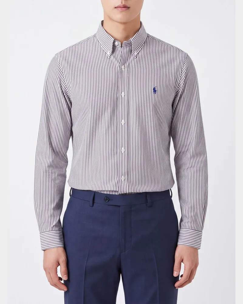 Ralph Lauren Slim-Fit gestreiftes Stretch-Baumwollhemd mit Pony-Logo Weiß