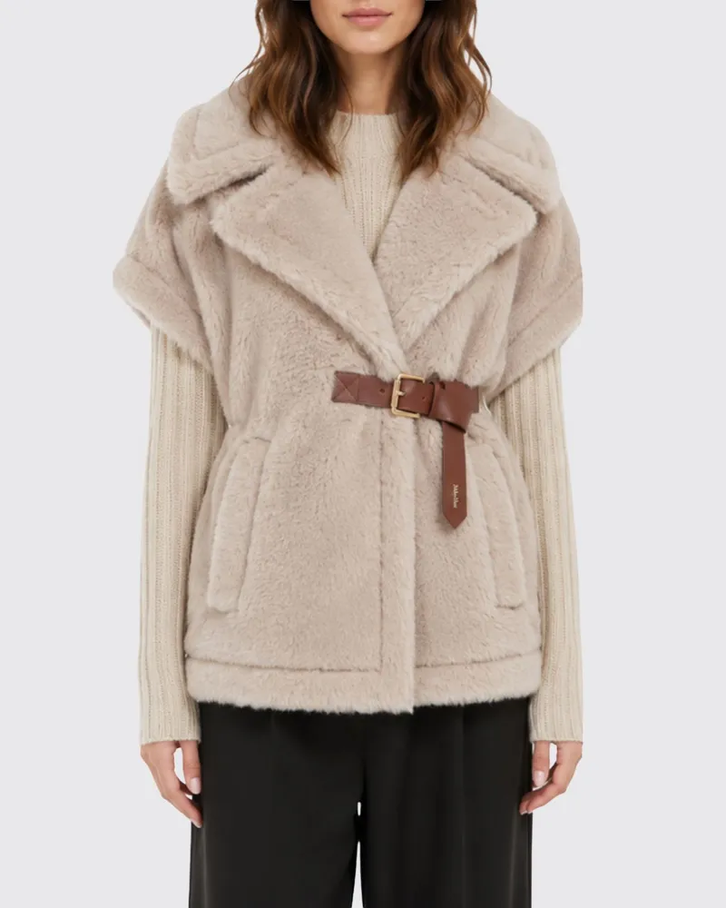 Max Mara Kurze Jacke aus Kamelhaar mit Revers und Gürtel Beige