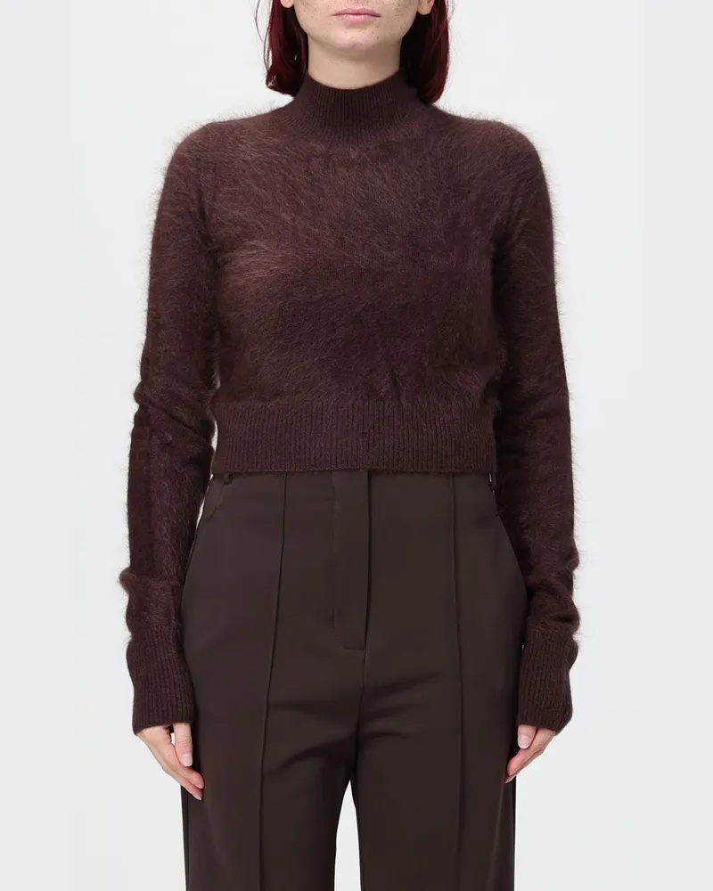 SPORTMAX Cropped-Pullover mit Stehkragen aus reinem Kaschmir mit Rippbündchen Braun