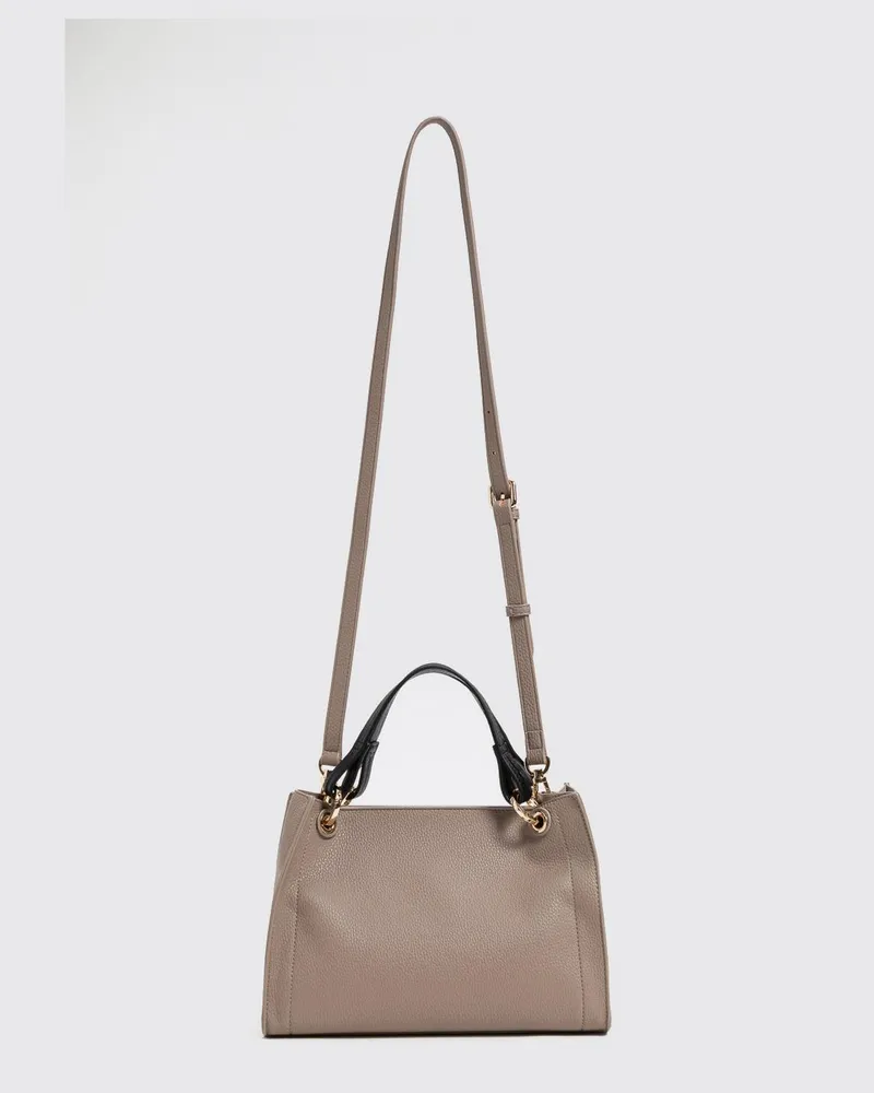 Twin-Set Handtasche aus genarbtem Kunstleder mit doppeltem Henkel und Schultergurt Grau