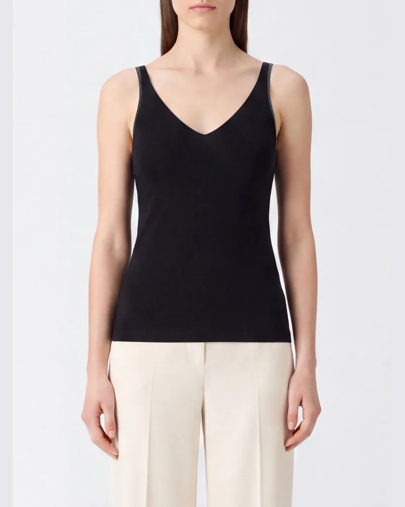 Brunello Cucinelli Slim Fit Camisole-Top aus Stretch-Baumwolle mit Monili Schwarz