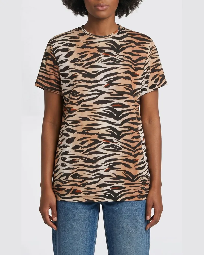 Pinko Slim Fit T-Shirt aus Baumwolle mit Allover-Zebra-Print Schwarz
