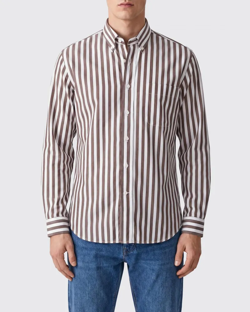 Sebago Gestreiftes Slim-Fit-Hemd aus Baumwolle mit Button-Down-Kragen Braun