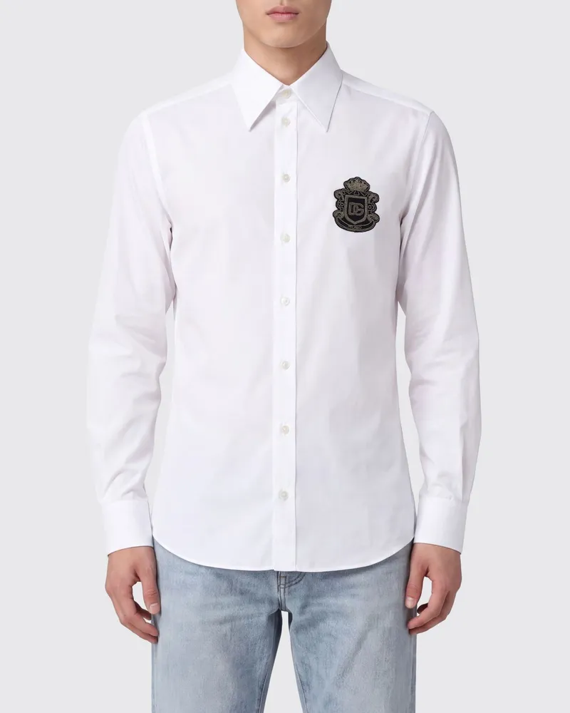 Dolce & Gabbana DOLCE  GABBANA Baumwollhemd von Dolce & Gabbana mit französischem Kragen und gesticktem Logo Weiß