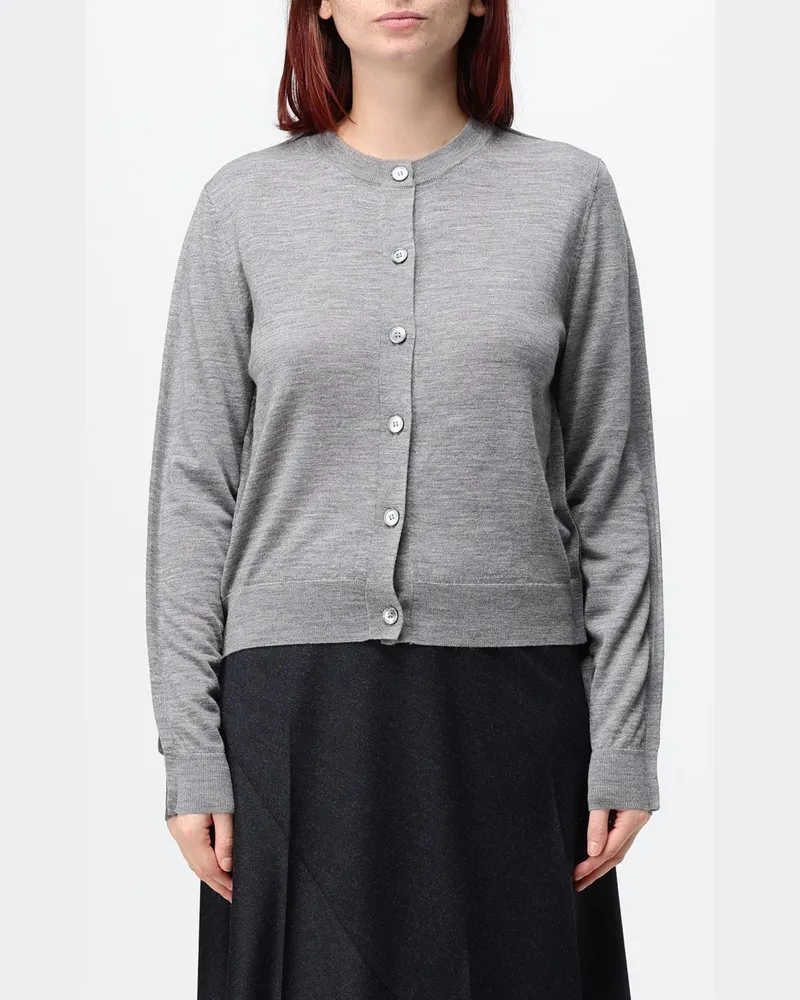 TELA Woll-Cardigan mit Rundhalsausschnitt, Knopfleiste und Rippbündchen Grau