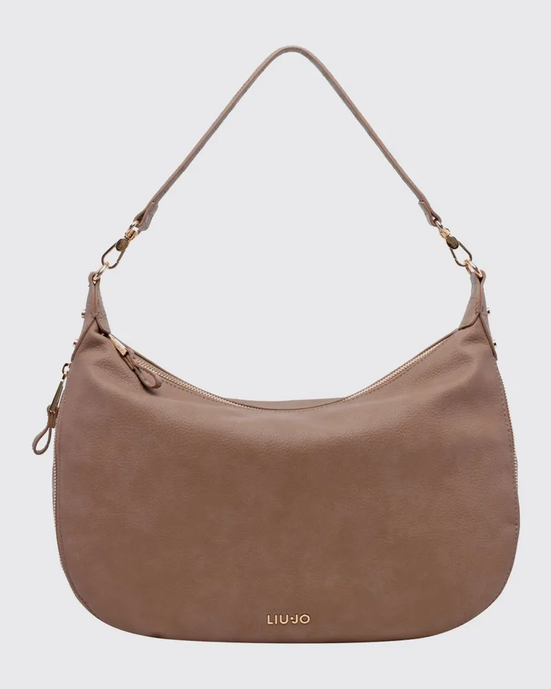 Liu Jo Hobo-Tasche aus genarbtem Kunstleder mit Monogramm-Logo und abnehmbarem Henkel Beige