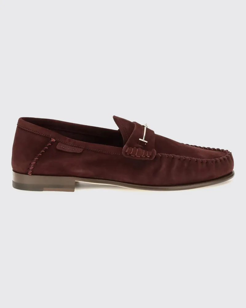 Tom Ford Penny Loafers aus kirschfarbenem Wildkalbsleder Cherry