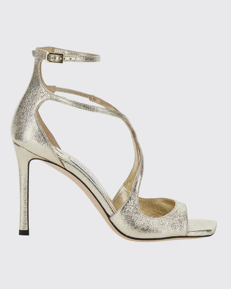 Jimmy Choo Azia Sandalen aus laminiertem Nappaleder mit Stiletto-Absatz und eckiger Spitze Platinum