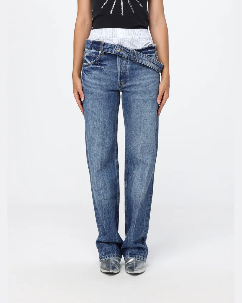Alexander Wang High-Waist Straight Jeans aus Denim mit asymmetrischem Design Blau