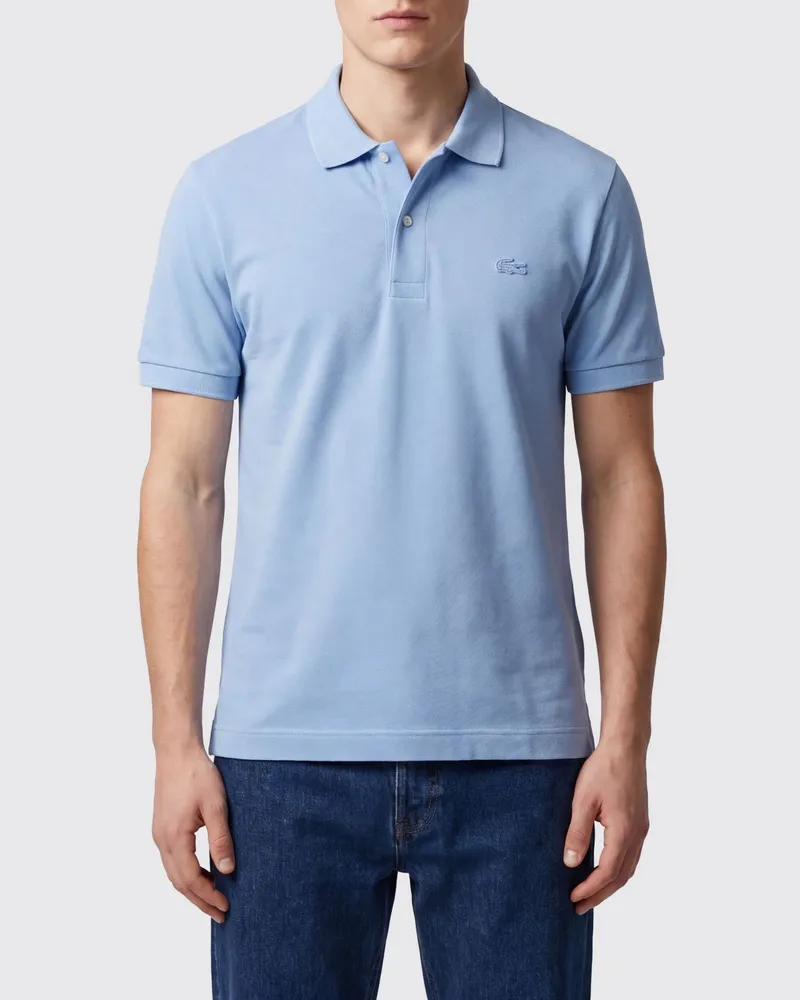 Lacoste Kurzärmeliges Baumwoll-Poloshirt mit geripptem Kragen Blau