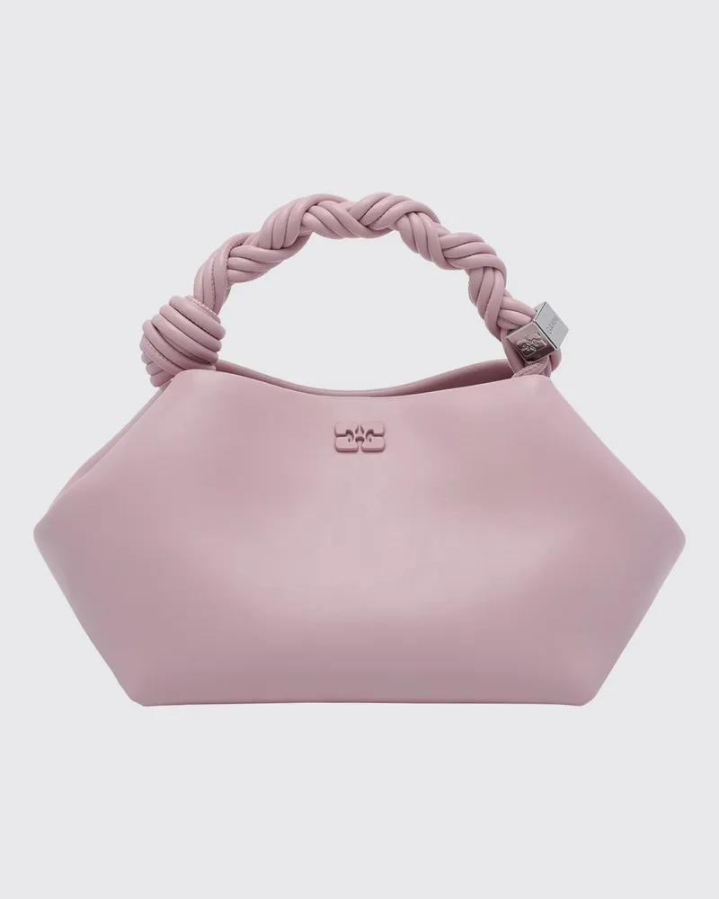 Ganni Kleine Handtasche aus recyceltem Leder mit Butterfly-Logo und geflochtenem Griff Pink