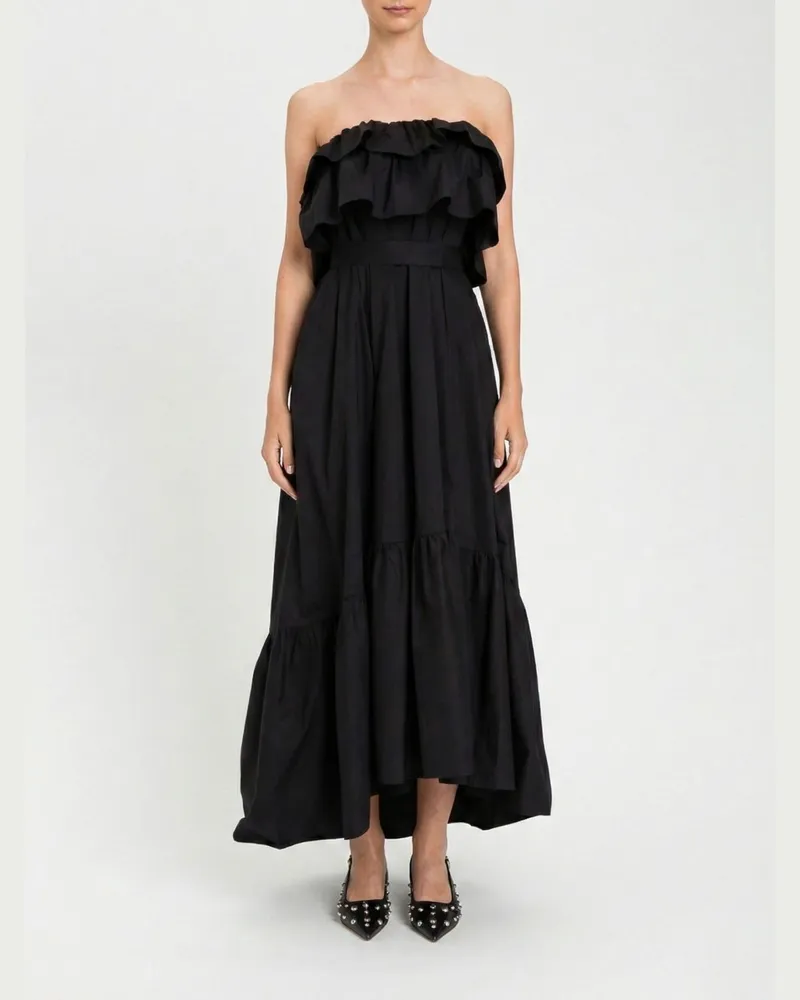 Twin-Set Asymmetrisches Stretch-Baumwollkleid Schwarz