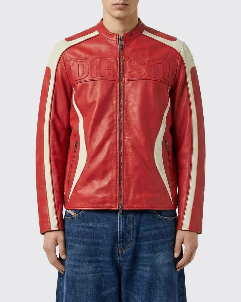 Diesel L-Adam Bikerjacke aus Ziegenleder mit Kontrasten Rot