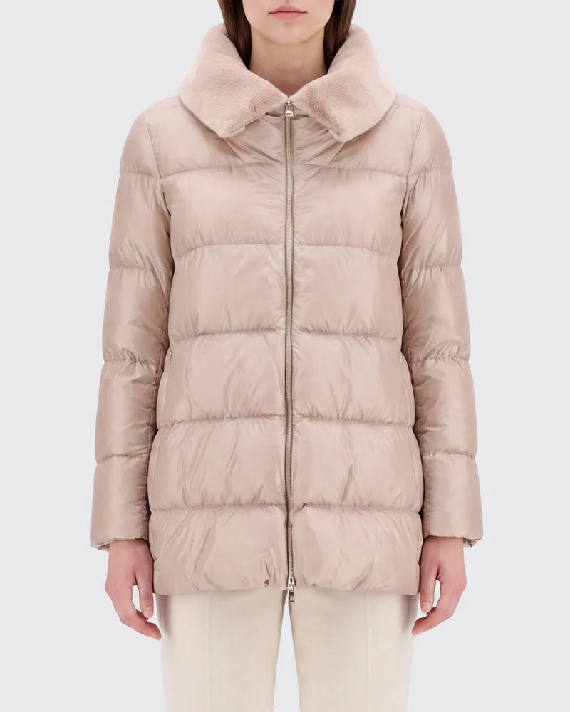 Herno Kurze Daunenjacke aus wasserabweisendem gestepptem Nylon mit Pelzkragen Yellow