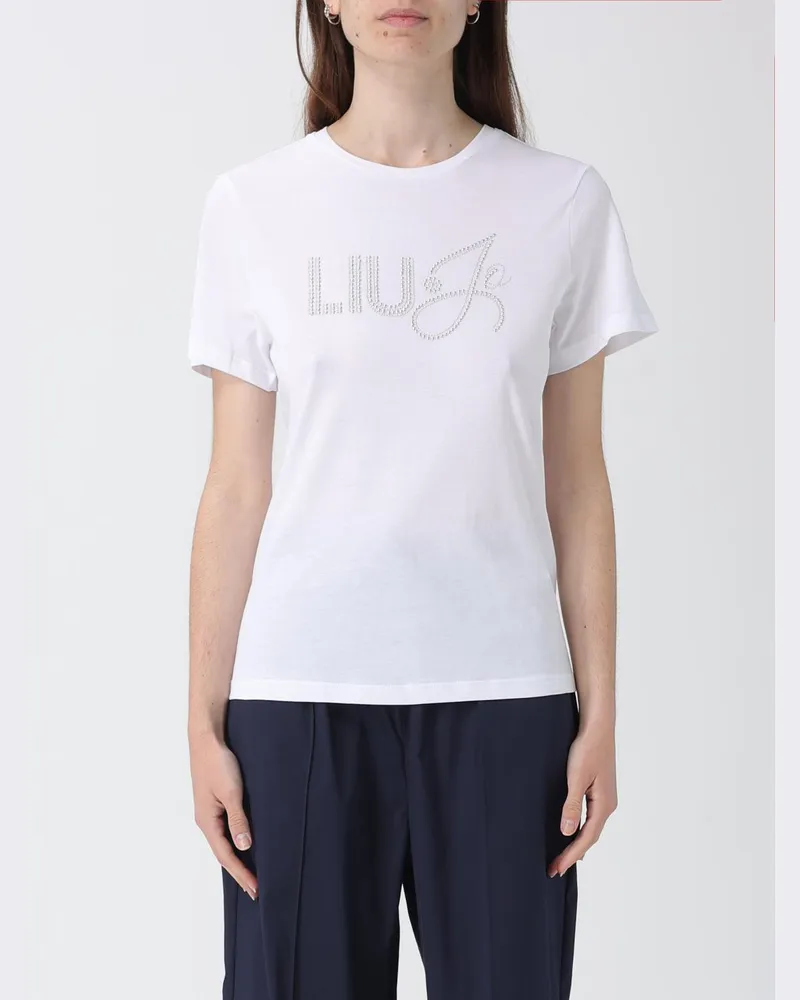 Liu Jo Baumwoll-T-Shirts mit Strass-Logo Weiß