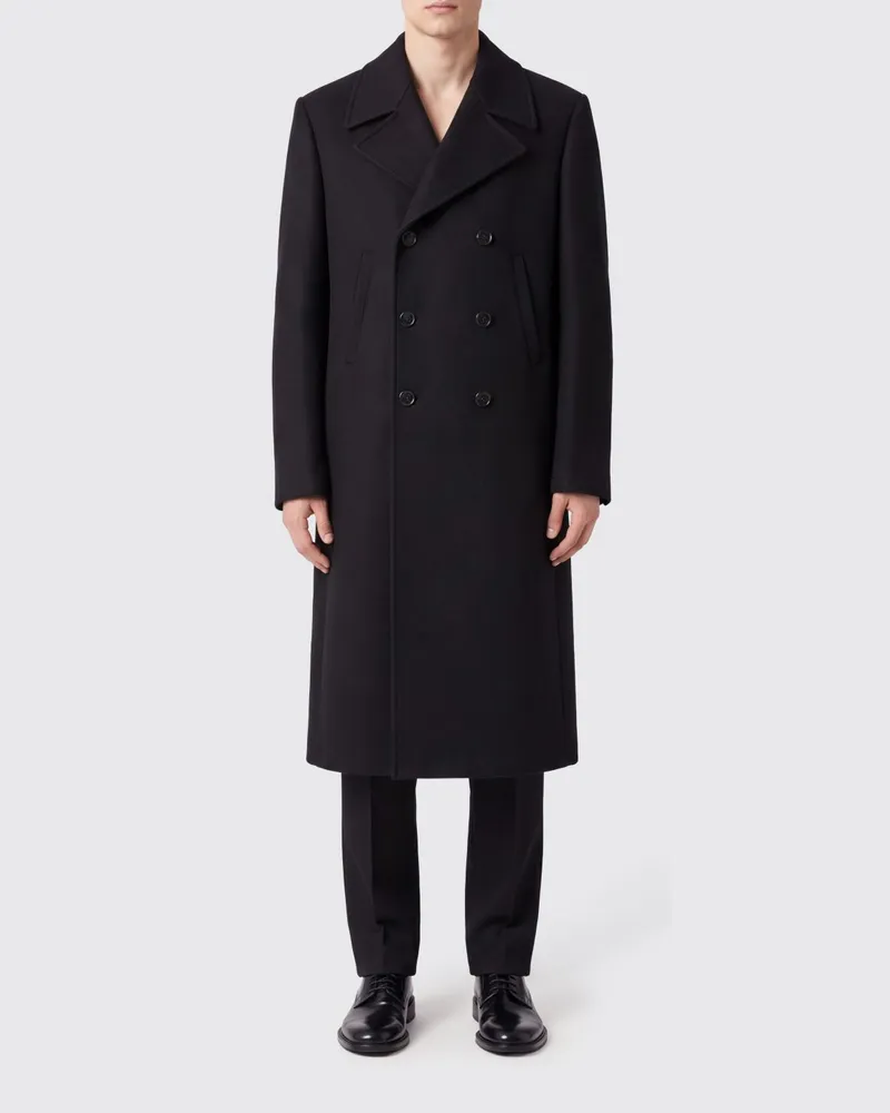 Balenciaga Zweireihiger Wollmantel mit klassischem Revers Schwarz
