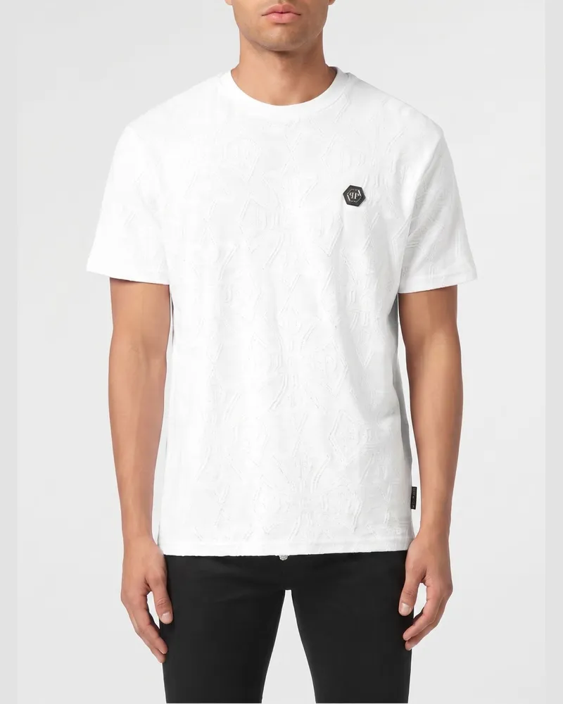 Philipp Plein Jacquard-Baumwoll-T-Shirt PP Weiß